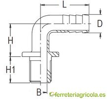 Codo 90º acanalado roscado macho M 3/4″ D19mm - Imagen 2